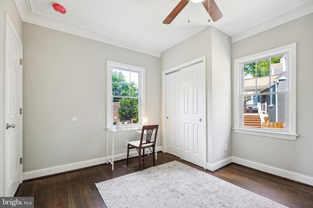 514 Silver Spring Ave, Silver Spring, MD 20910 - bedroom with dark wood-type flooring, multiple windows, a closet, and baseboards