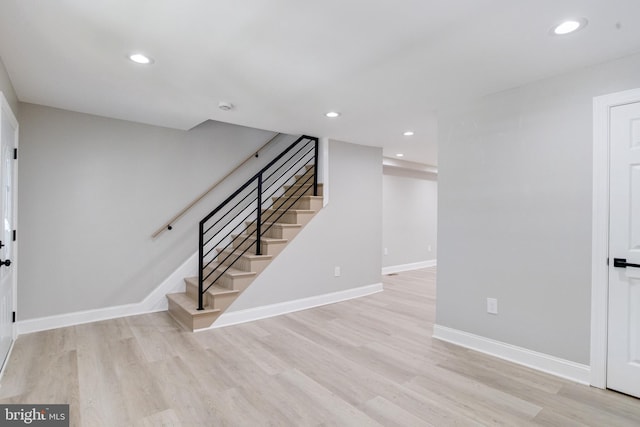 5002 Chalgrove Ave, Baltimore, MD 21215 - entrance foyer featuring stairs, wood finished floors, baseboards, and recessed lighting