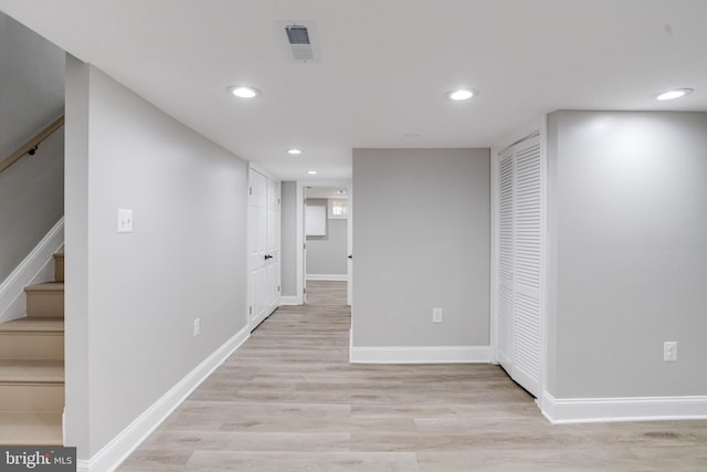 5002 Chalgrove Ave, Baltimore, MD 21215 - corridor featuring recessed lighting, light wood-style flooring, baseboards, and stairs