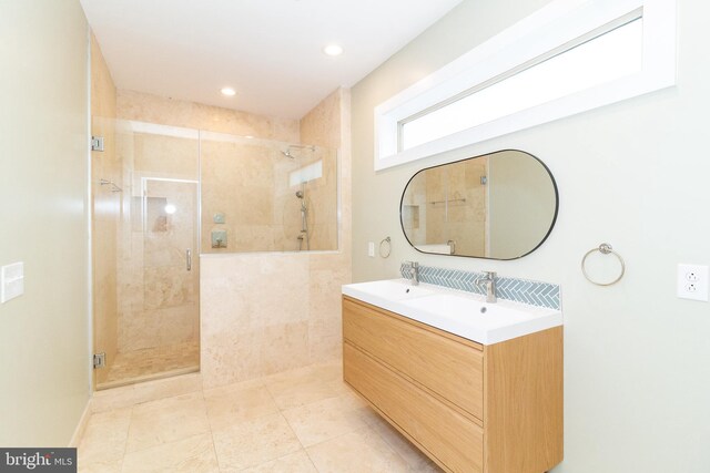 618 N American St, Philadelphia, PA 19123 - full bath featuring a shower stall, double vanity, and recessed lighting