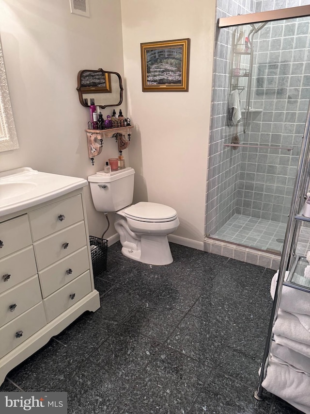 10 Malibu Ct, Towson, MD 21204 - bathroom with toilet, baseboards, a stall shower, and vanity