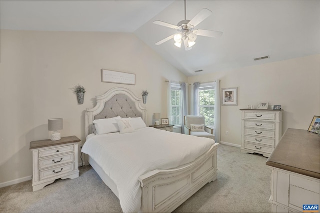 14 Patriot Ln, Palmyra, VA 22963 - bedroom with light colored carpet, vaulted ceiling, baseboards, and a ceiling fan