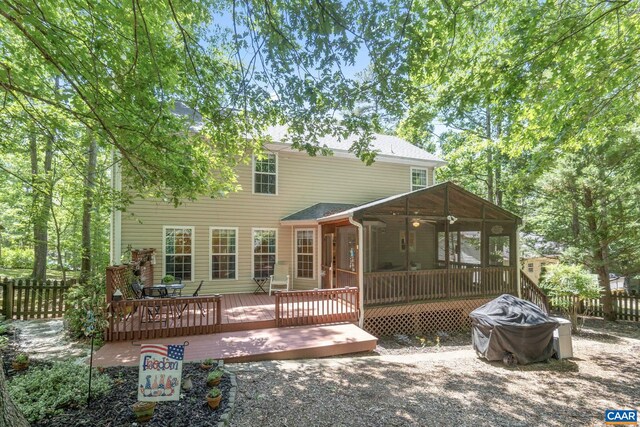 14 Patriot Ln, Palmyra, VA 22963 - back of property featuring a sunroom and a deck