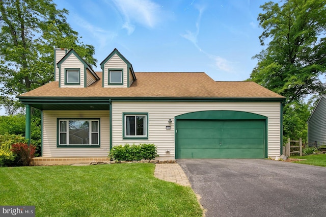 5762 Lichenbark Cir, New Market, MD 21774 - cape cod-style house featuring a chimney, driveway, an attached garage, roof with shingles, and a porch
