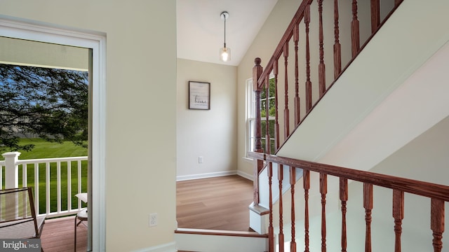 1703 Hopkins Ct, Southampton, PA 18966 - foyer featuring wood finished floors, vaulted ceiling, and stairs