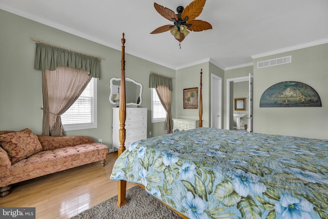 107 Swedes St, Dewey Beach, DE 19971 - bedroom with wood finished floors, ornamental molding, and ceiling fan