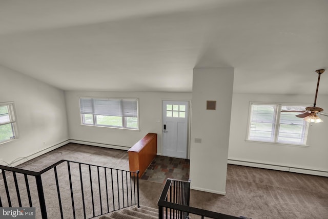 1401 Rockland St, Reading, PA 19604 - carpeted foyer featuring healthy amount of natural light, a baseboard heating unit, and a ceiling fan