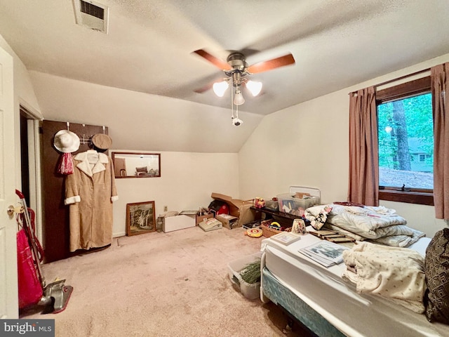 8 Vale Dr, Tabernacle Twp, NJ 08088 - carpeted bedroom featuring lofted ceiling, ceiling fan, and a textured ceiling