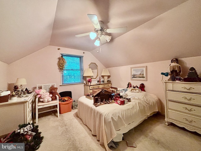 8 Vale Dr, Tabernacle Twp, NJ 08088 - bedroom with light carpet, vaulted ceiling, and a ceiling fan