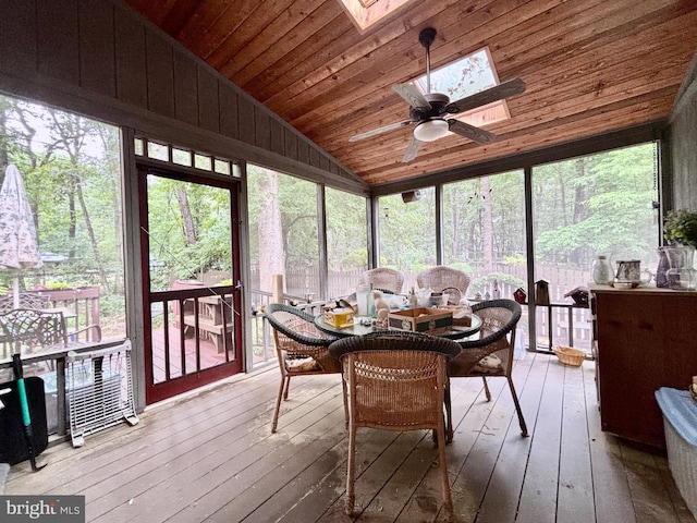 8 Vale Dr, Tabernacle Twp, NJ 08088 - sunroom featuring vaulted ceiling, a skylight, ceiling fan, and plenty of natural light