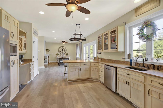 35 Krall Rd, Myerstown, PA 17067 - kitchen featuring stainless steel appliances, ceiling fan, a sink, a peninsula, and light brown cabinetry