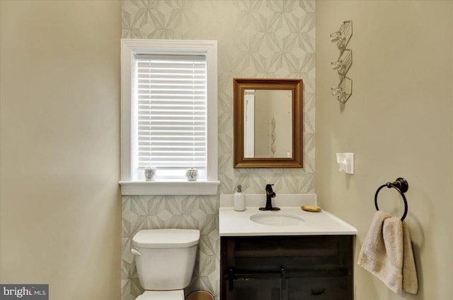 35 Krall Rd, Myerstown, PA 17067 - half bath with vanity, toilet, and wallpapered walls