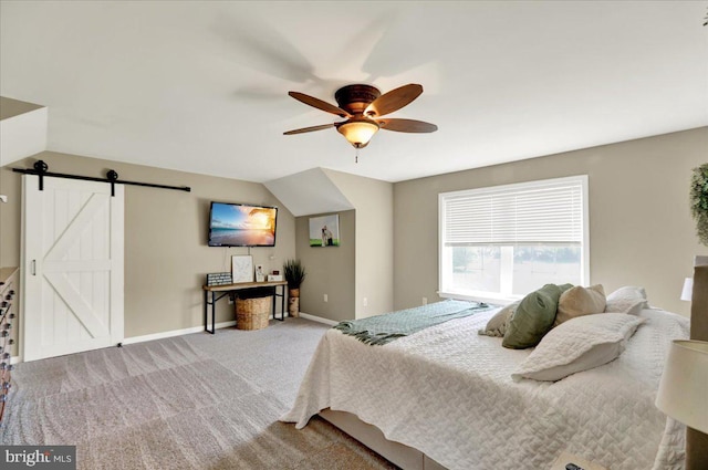 35 Krall Rd, Myerstown, PA 17067 - bedroom featuring a barn door, carpet flooring, baseboards, and ceiling fan