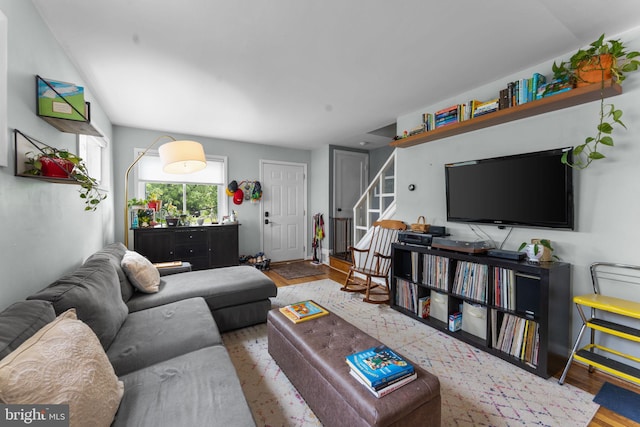 6807 Radcliffe Dr, Alexandria, VA 22307 - living area with wood finished floors and stairway