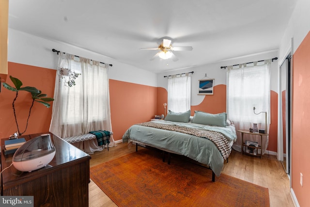 6807 Radcliffe Dr, Alexandria, VA 22307 - bedroom featuring light wood-type flooring, a closet, ceiling fan, and baseboards