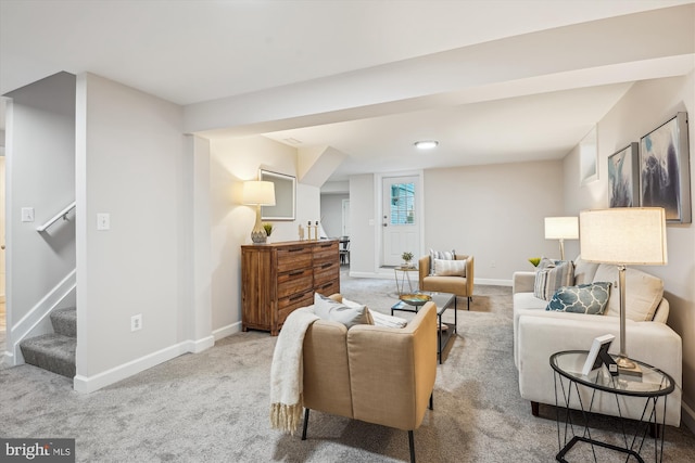 19802 Shady Brook Way, Gaithersburg, MD 20879 - carpeted living area featuring baseboards and stairway