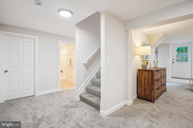 19802 Shady Brook Way, Gaithersburg, MD 20879 - stairs featuring carpet floors and baseboards