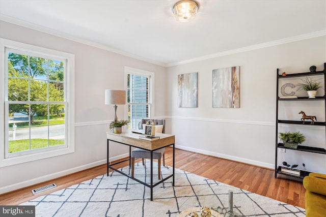 19802 Shady Brook Way, Gaithersburg, MD 20879 - home office with ornamental molding, healthy amount of natural light, and wood finished floors