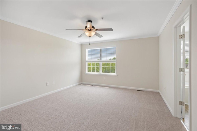 126 Backstretch Way, Prince Frederick, MD 20678 - spare room featuring crown molding, a ceiling fan, baseboards, and carpet floors