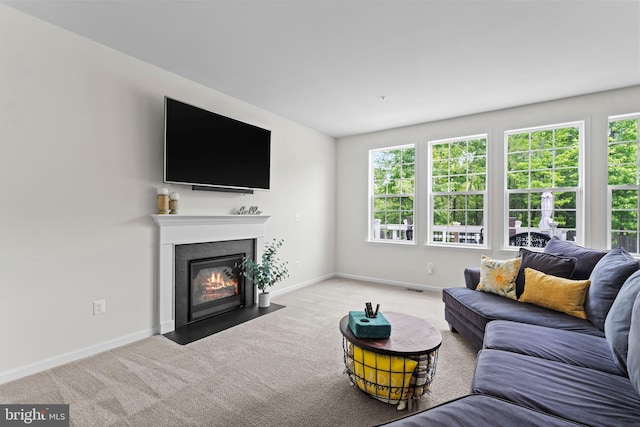 12916 Steam Mill Farm Dr, Brandywine, MD 20613 - living area with baseboards, carpet, and a fireplace with flush hearth
