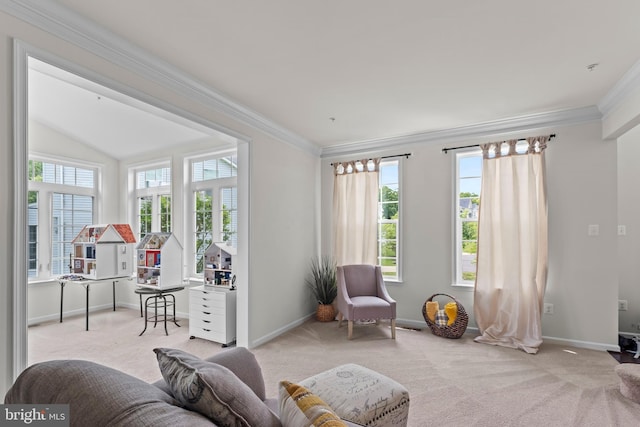 12916 Steam Mill Farm Dr, Brandywine, MD 20613 - living room featuring carpet, crown molding, plenty of natural light, and baseboards