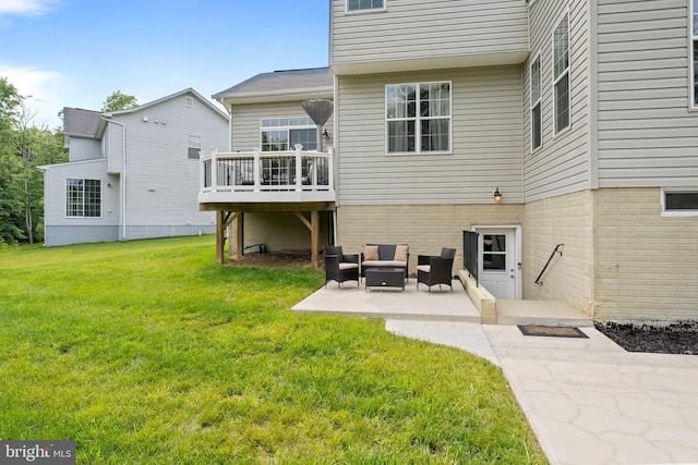 12916 Steam Mill Farm Dr, Brandywine, MD 20613 - rear view of house featuring a patio area, a yard, a wooden deck, and outdoor lounge area