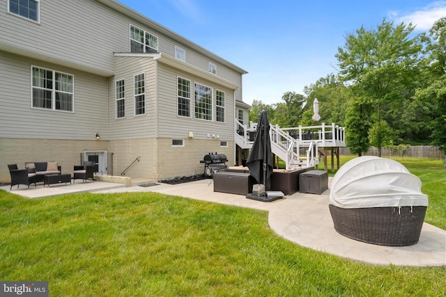 12916 Steam Mill Farm Dr, Brandywine, MD 20613 - back of property featuring outdoor lounge area, a patio area, a lawn, and a deck