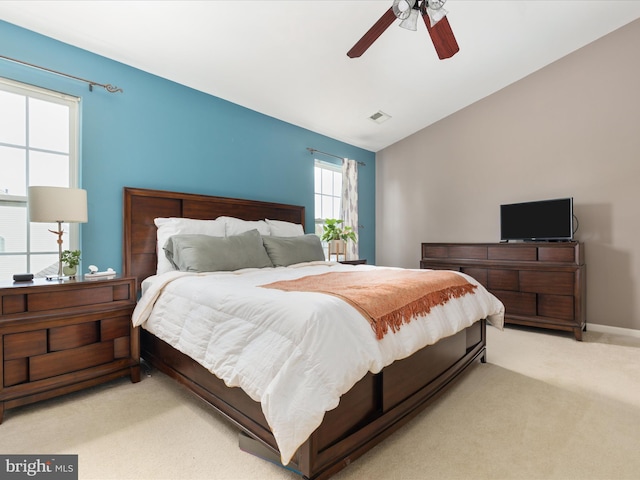 6040 Gayleburg Pl, Gainesville, VA 20155 - bedroom with light carpet, vaulted ceiling, and ceiling fan