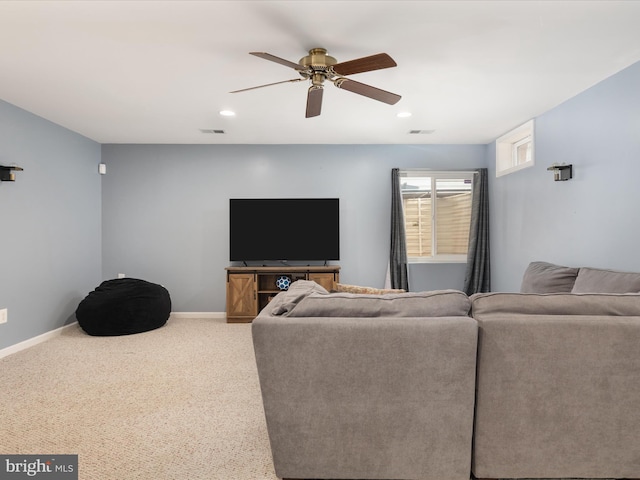6040 Gayleburg Pl, Gainesville, VA 20155 - living area featuring ceiling fan, baseboards, recessed lighting, and carpet flooring