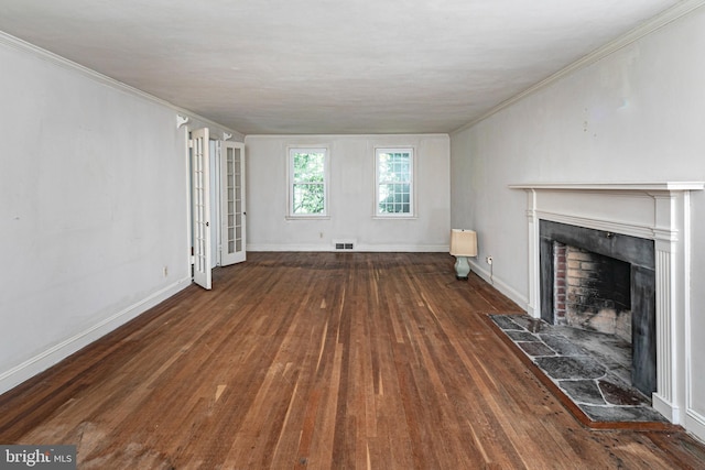 100 Carson Rd, Princeton, NJ 08540 - unfurnished living room with a fireplace with flush hearth, hardwood / wood-style floors, crown molding, and baseboards