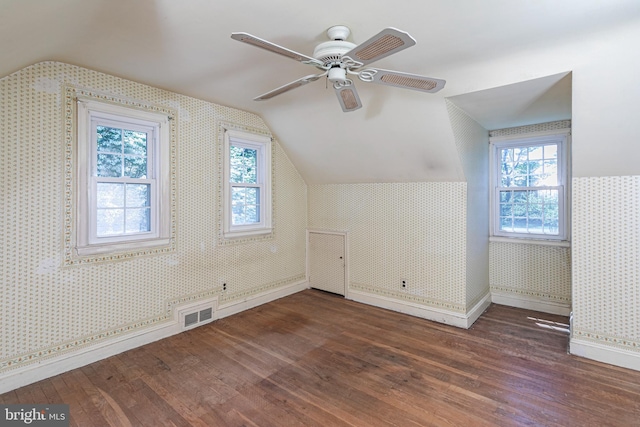 100 Carson Rd, Princeton, NJ 08540 - additional living space with vaulted ceiling, wood finished floors, plenty of natural light, ceiling fan, and wallpapered walls
