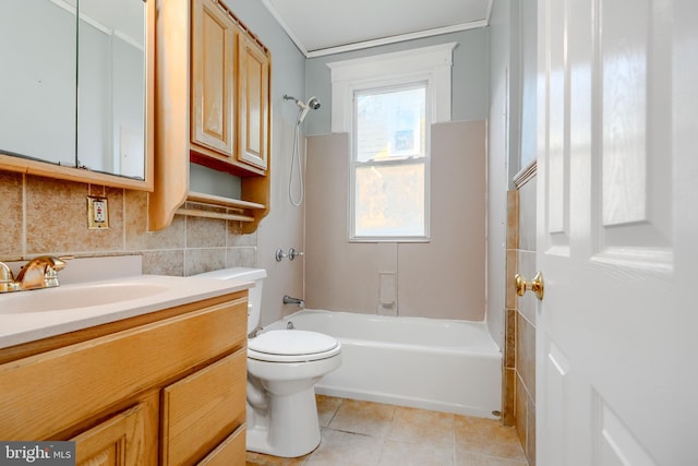 5919 Sefton Ave, Baltimore, MD 21214 - bathroom with vanity,  shower combination, tile patterned flooring, toilet, and backsplash