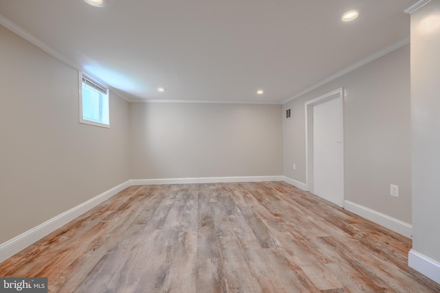 5919 Sefton Ave, Baltimore, MD 21214 - spare room with ornamental molding, recessed lighting, light wood finished floors, and baseboards