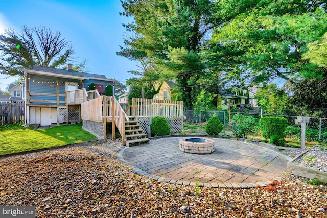 5919 Sefton Ave, Baltimore, MD 21214 - view of patio / terrace featuring an outdoor fire pit, stairs, and a wooden deck