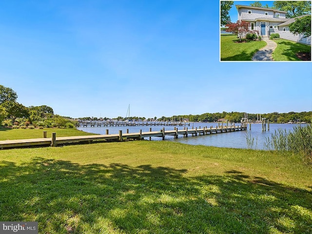 3442 Rockway Ave, Annapolis, MD 21403 - view of grassy yard featuring a water view and a dock