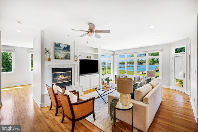 3442 Rockway Ave, Annapolis, MD 21403 - living room with a premium fireplace, light wood-type flooring, healthy amount of natural light, and recessed lighting