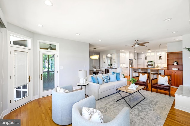 3442 Rockway Ave, Annapolis, MD 21403 - living room with a ceiling fan, recessed lighting, light wood finished floors, and baseboards