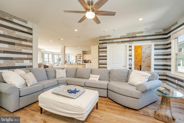 1107 Ocean Ave, Brigantine, NJ 08203 - living area featuring light wood-type flooring, recessed lighting, and a ceiling fan