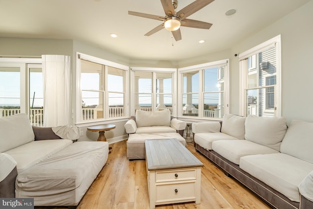 1107 Ocean Ave, Brigantine, NJ 08203 - living area with ceiling fan, light wood-style floors, and recessed lighting