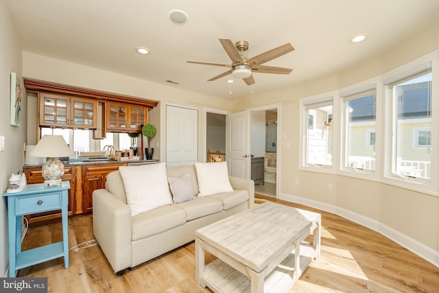 1107 Ocean Ave, Brigantine, NJ 08203 - living area featuring ceiling fan, baseboards, light wood finished floors, and recessed lighting