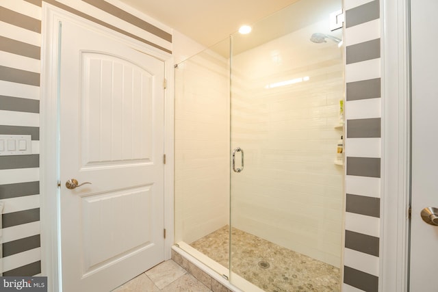 1107 Ocean Ave, Brigantine, NJ 08203 - full bathroom with a shower stall, recessed lighting, and tile patterned flooring