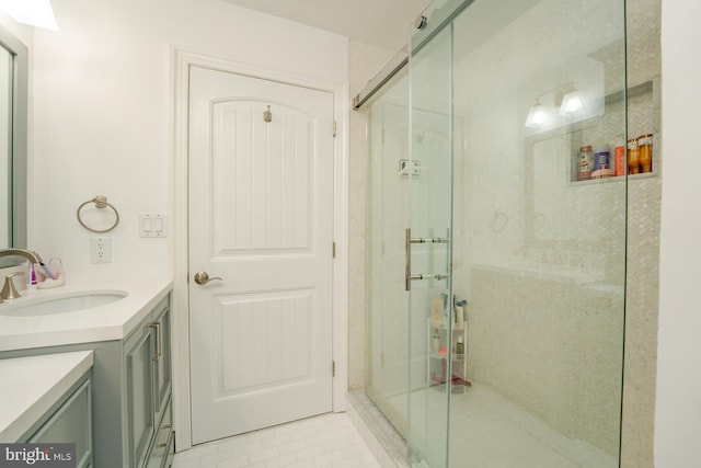 1107 Ocean Ave, Brigantine, NJ 08203 - full bathroom with vanity, a shower stall, and tile patterned floors