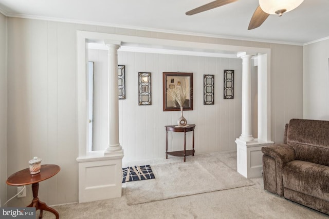 137 2nd St, Bordentown, NJ 08505 - living area with carpet flooring, ceiling fan, and crown molding