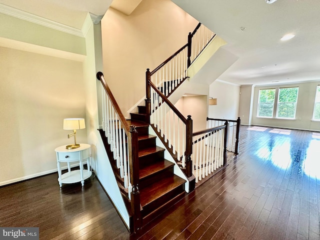 6967 Country Club Ter, New Market, MD 21774 - staircase with wood-type flooring, ornamental molding, baseboards, and recessed lighting