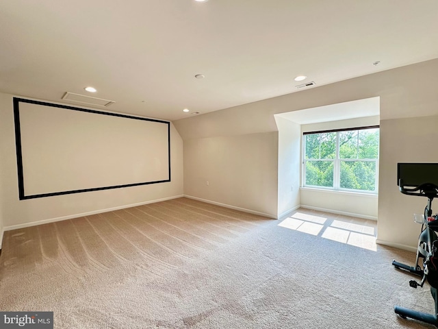 6967 Country Club Ter, New Market, MD 21774 - home theater room featuring carpet flooring, baseboards, lofted ceiling, and recessed lighting