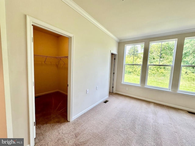 6967 Country Club Ter, New Market, MD 21774 - unfurnished bedroom with ornamental molding, carpet floors, baseboards, a spacious closet, and a closet