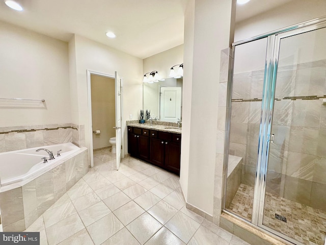 6967 Country Club Ter, New Market, MD 21774 - full bathroom featuring toilet, a garden tub, a stall shower, vanity, and recessed lighting
