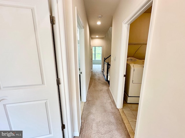 6967 Country Club Ter, New Market, MD 21774 - corridor with light colored carpet, washer and clothes dryer, and recessed lighting