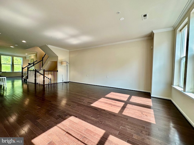 6967 Country Club Ter, New Market, MD 21774 - unfurnished room featuring wood-type flooring, baseboards, ornamental molding, recessed lighting, and stairway