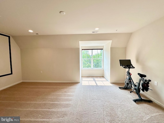 6967 Country Club Ter, New Market, MD 21774 - exercise area with lofted ceiling, carpet floors, baseboards, and recessed lighting